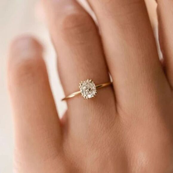 Yellow Gold Plated Sterling Silver Ring Size 6.75 Claw Prong Cubic Zirconia - Picture 3 of 16